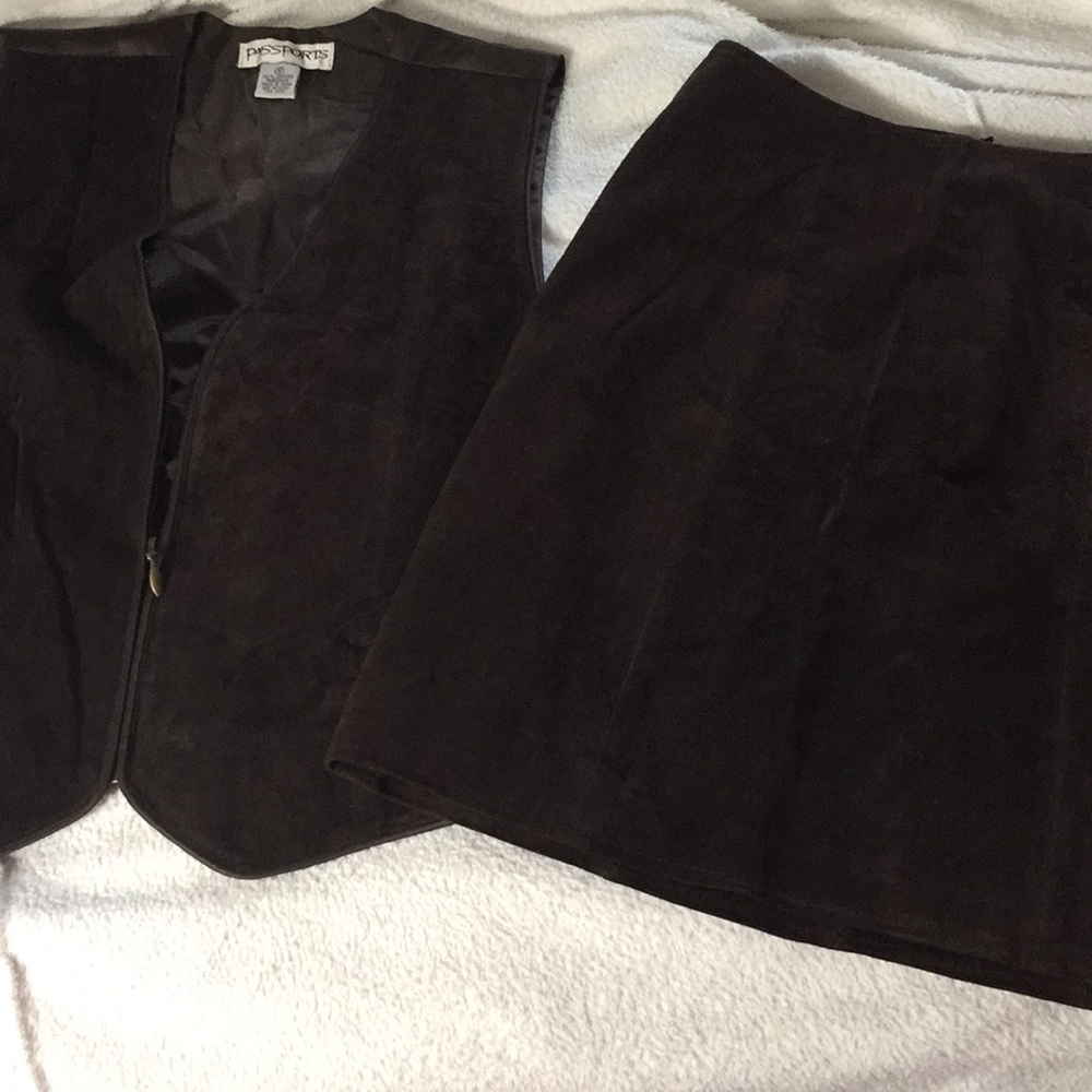 Darling brown leather vest/skirt set